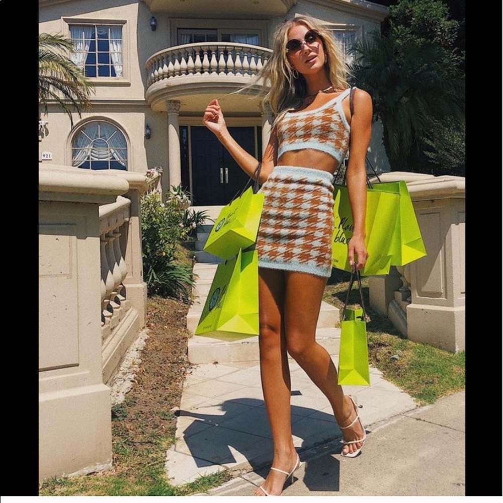 Houndstooth crop top and skirt set